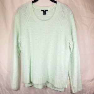 H&M Women's Mint Green Angora blend Ditsy Knit Design Pullover Sweater. 